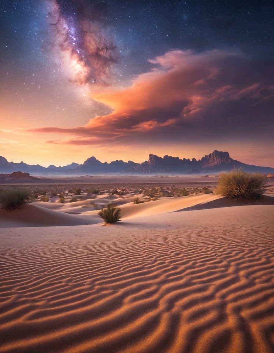 nature, desert, starry sky, landscape, astronomy