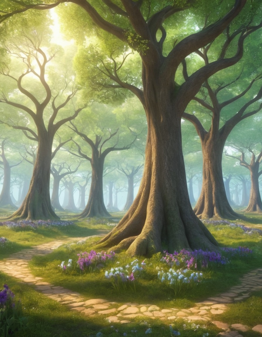 grove, singing trees, melodious tunes, fantasy scene, music, nature, magical