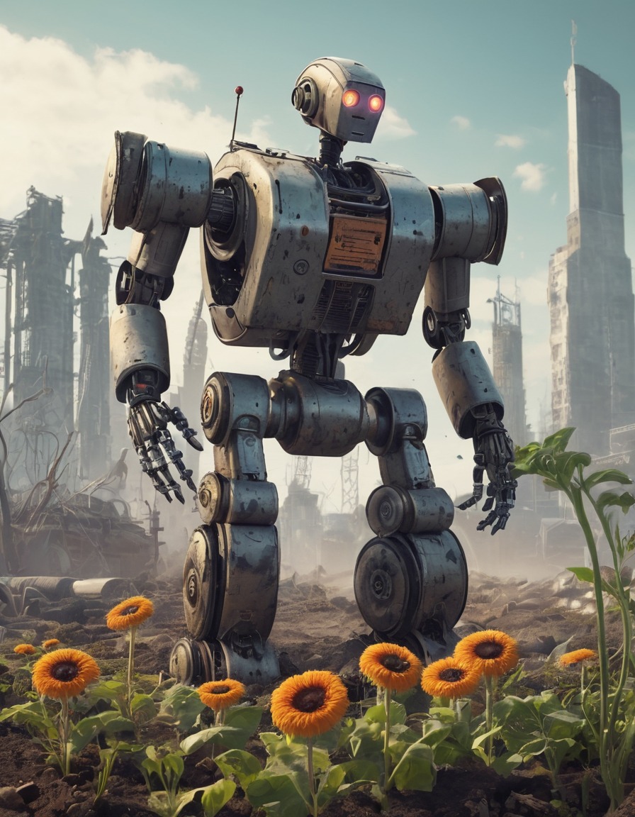 robot, gardening, post-apocalyptic, technology, sustainability, robots