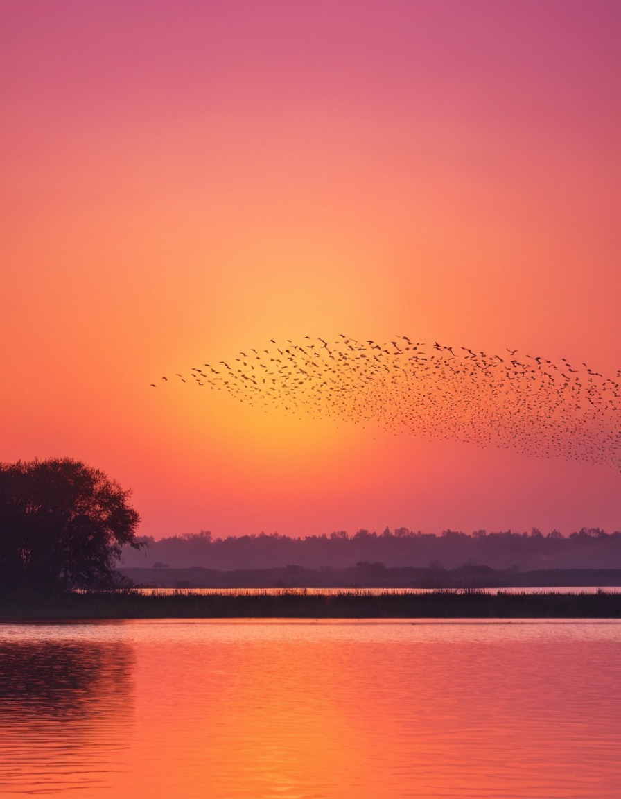 nature, birds, migration, sunset