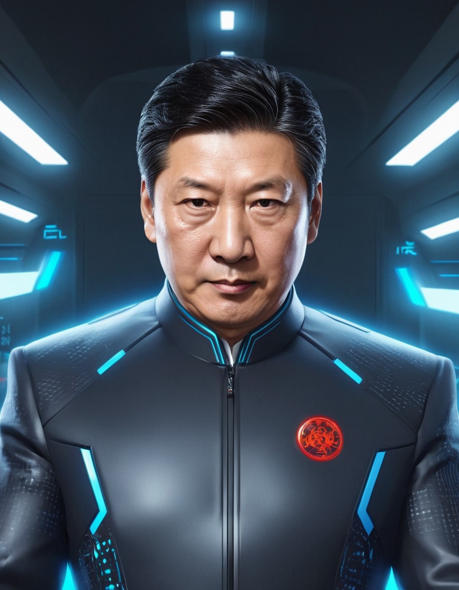 xi jinping, anime, futuristic, cybernetic, enhancement, politics