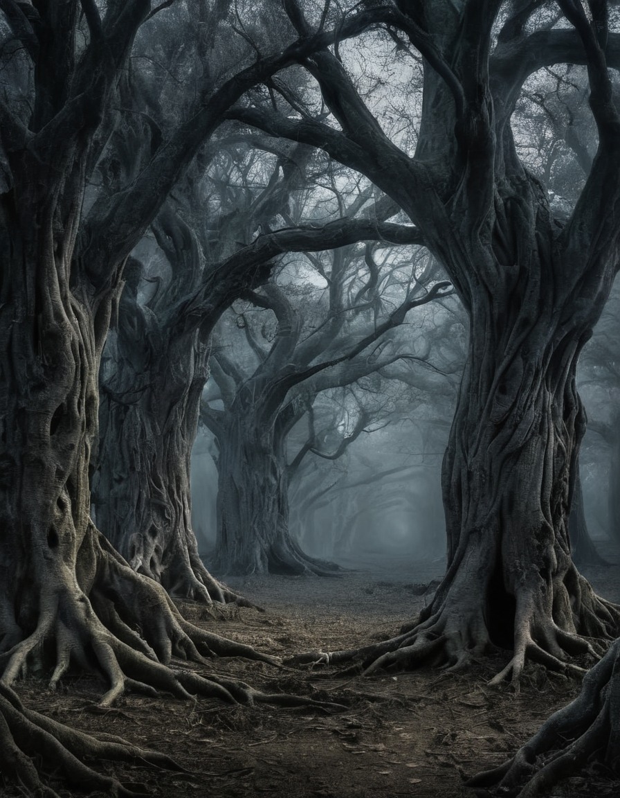 mystical, grove, ancient trees, secrets, whispering, nature, spiritual