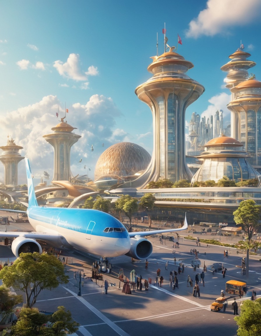 airport, fantasy, magical creatures, fictional city, enchanted beings, metropolis, magic