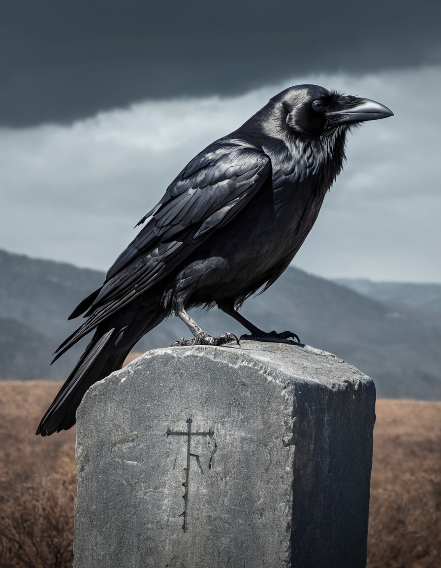 bird, raven, tombstone, cemetery, gothic, spooky, underground, dark