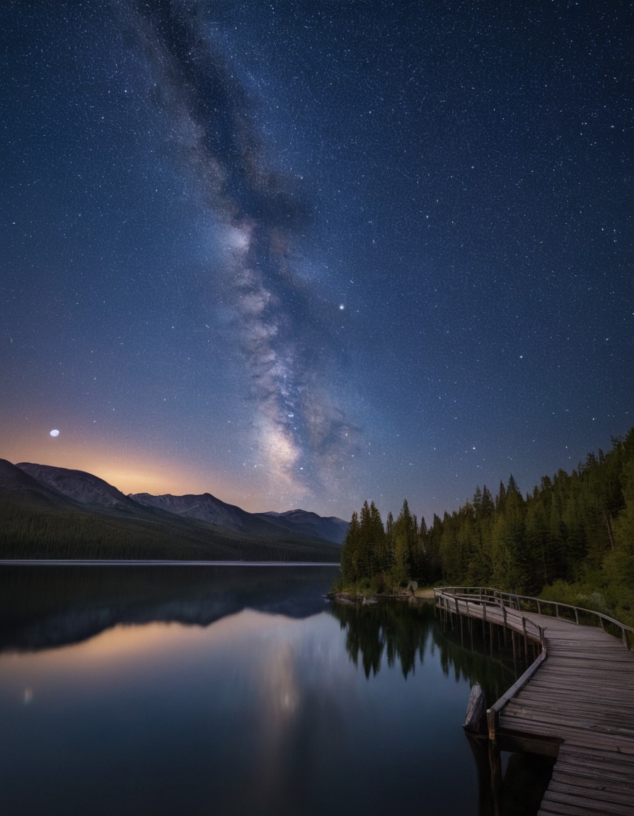 long exposure, starry night, lake, nature, astronomy