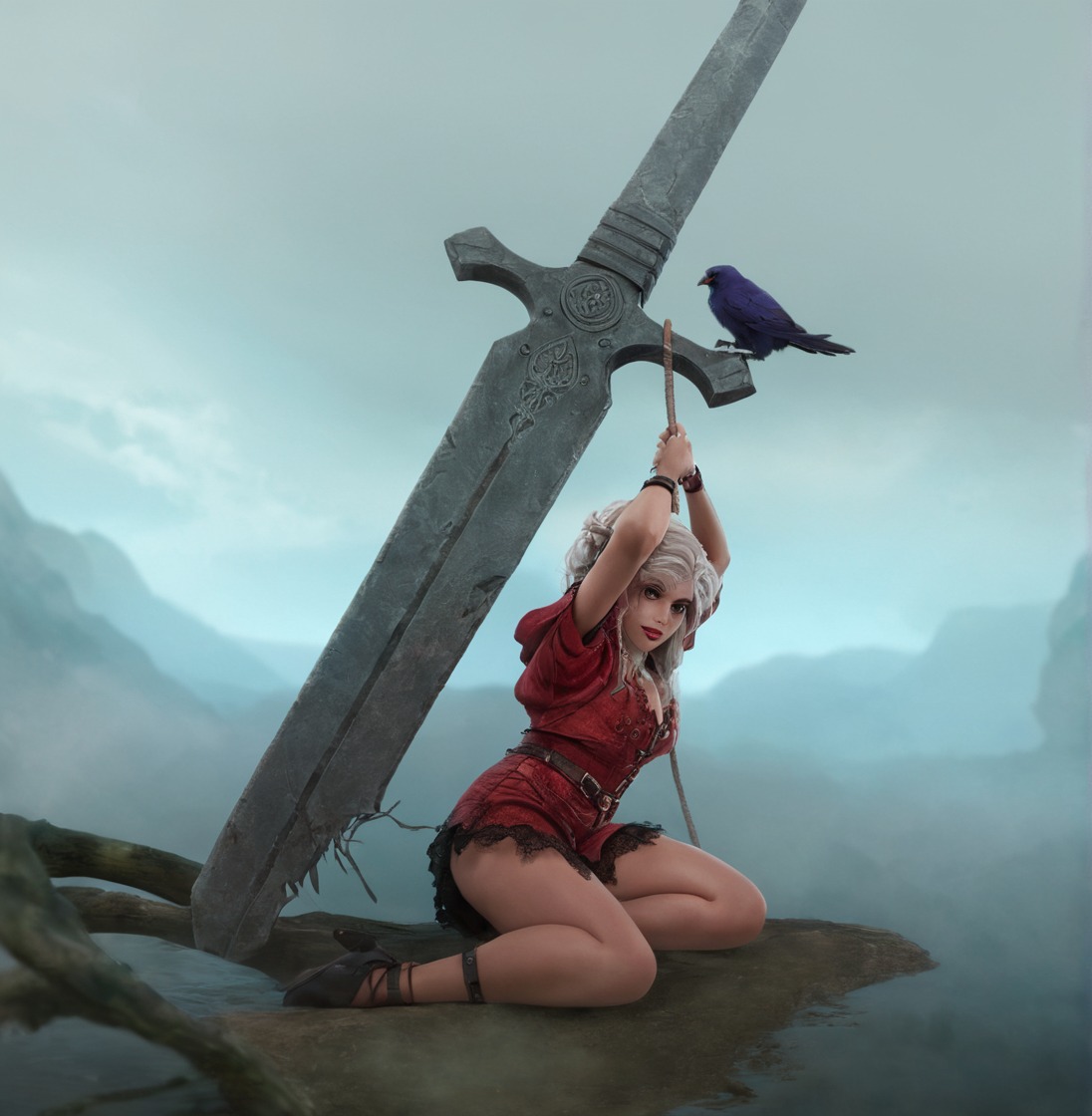 digitalart, characterdesign, digitalpainting, sword, druid, fantasy, femalecharacter, tied