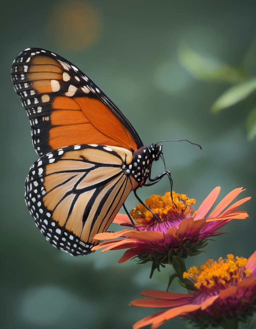 butterfly, monarch, flower, portrait, vibrant