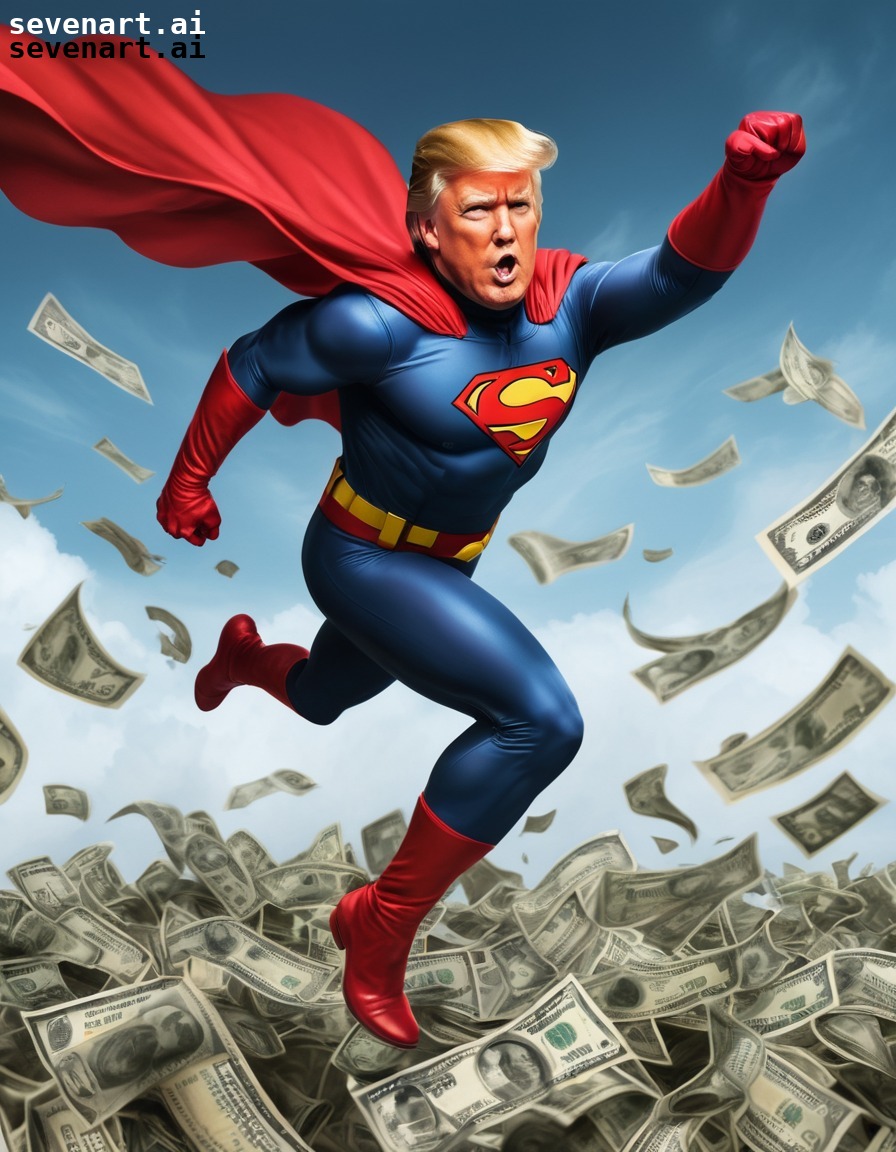 superhero, donald trump, flying, dollar bills, power, trump, donaldtrump