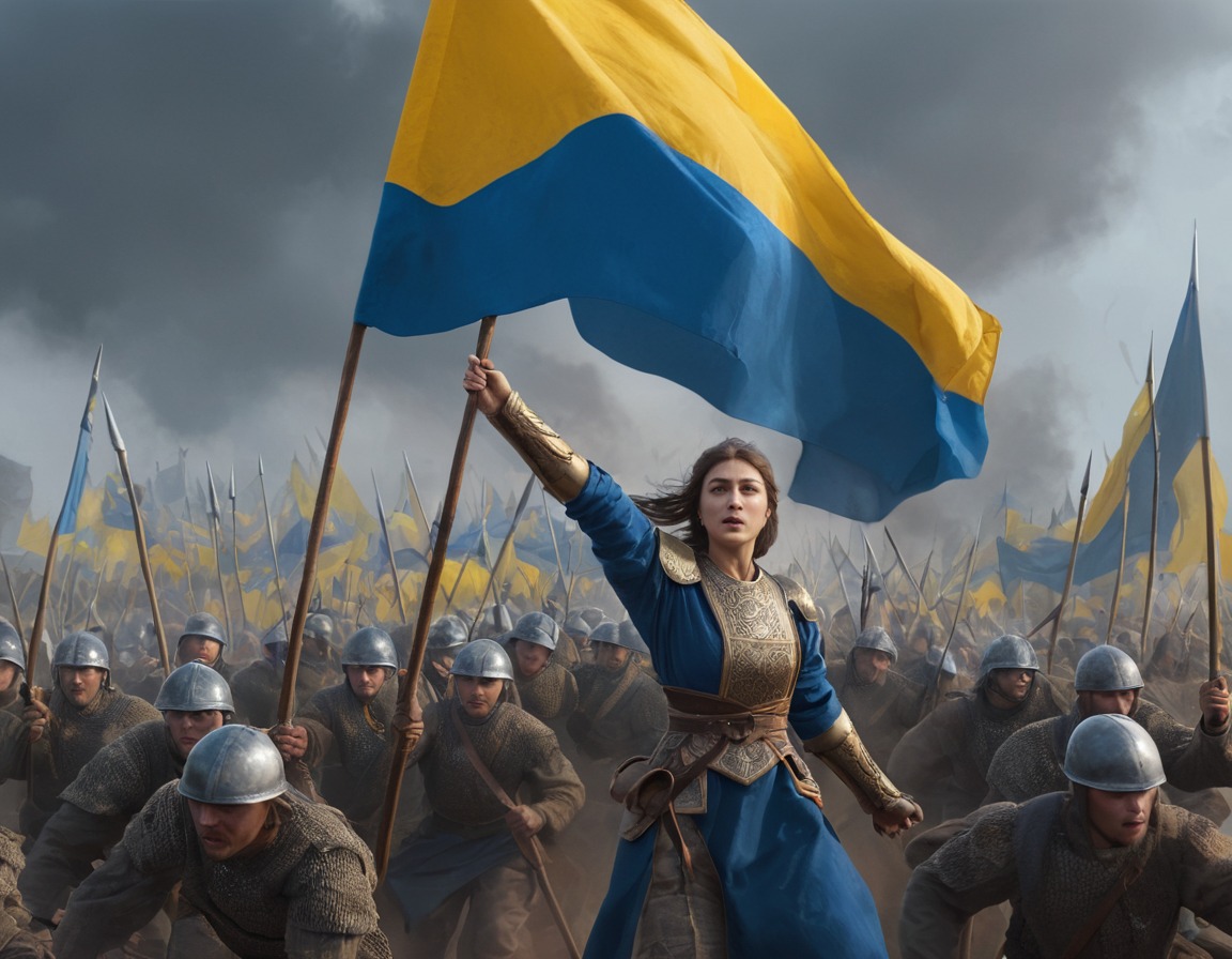 ukrainian, woman, leader, battle, flag., ukraine