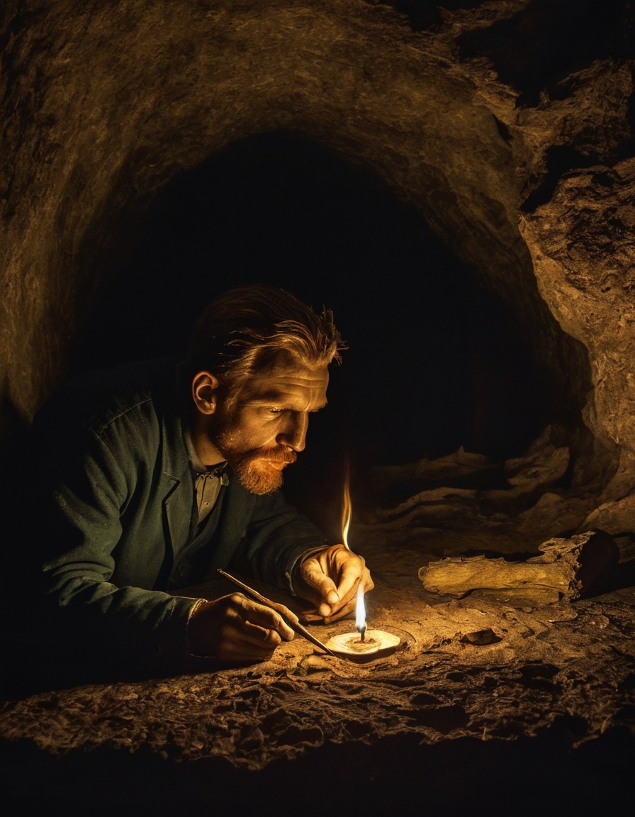 vincent van gogh, painting, candlelight, underground cavern