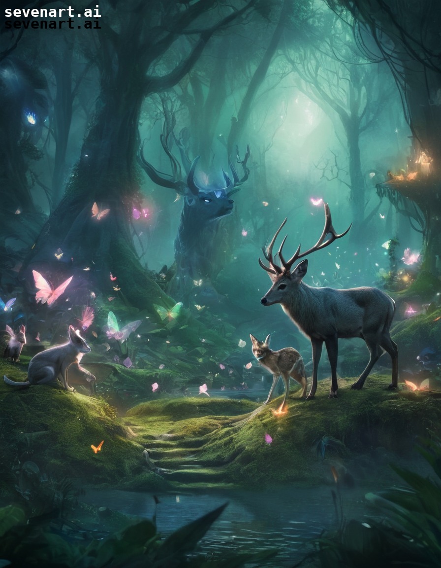 fantasy, mystical, forest, faeries, enchanted animals