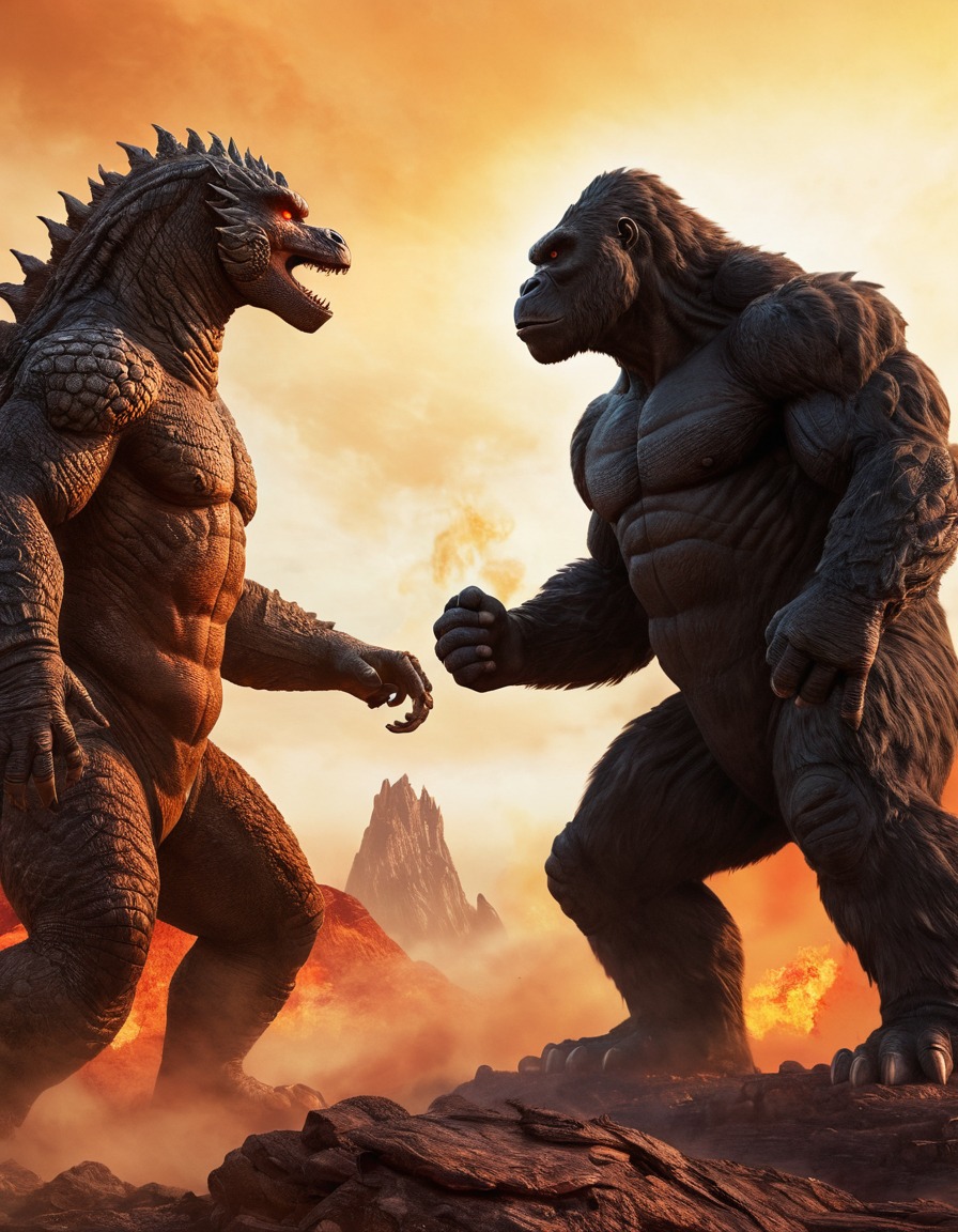 godzilla, king kong, monster, giant, battle, fictional characters, kong