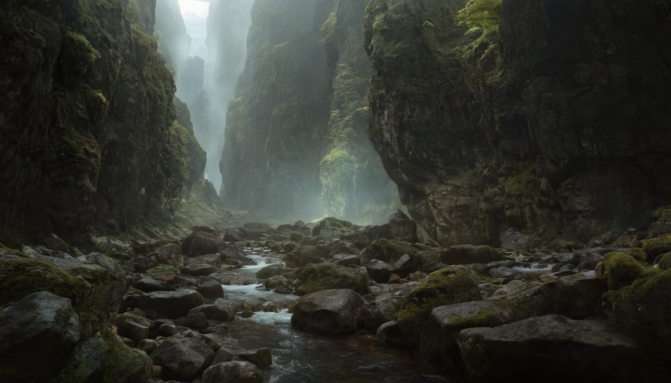 concept, path, environment, exile, forest, game, jungle, mattepainting, mood, painting, ruin, screen, waterfall, art, photobas