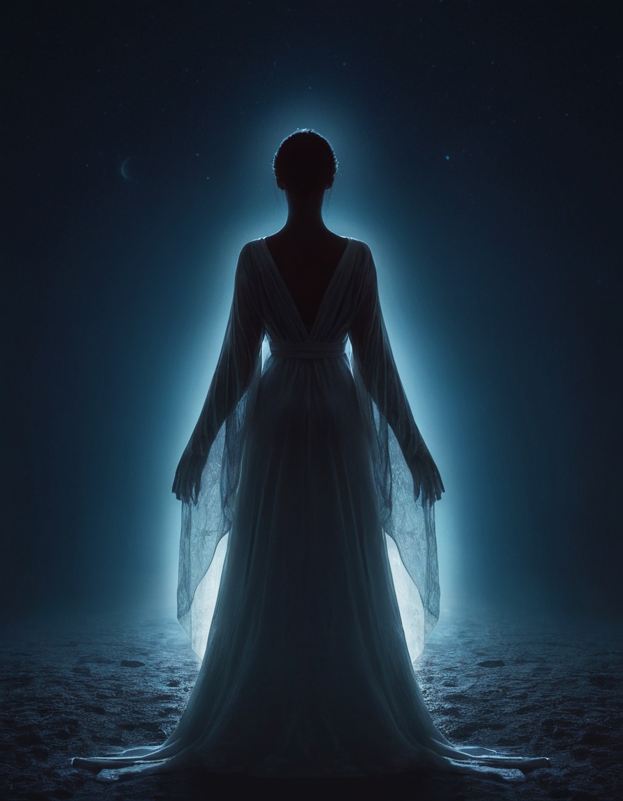 mysterious, woman, silhouette, moonlight, robe