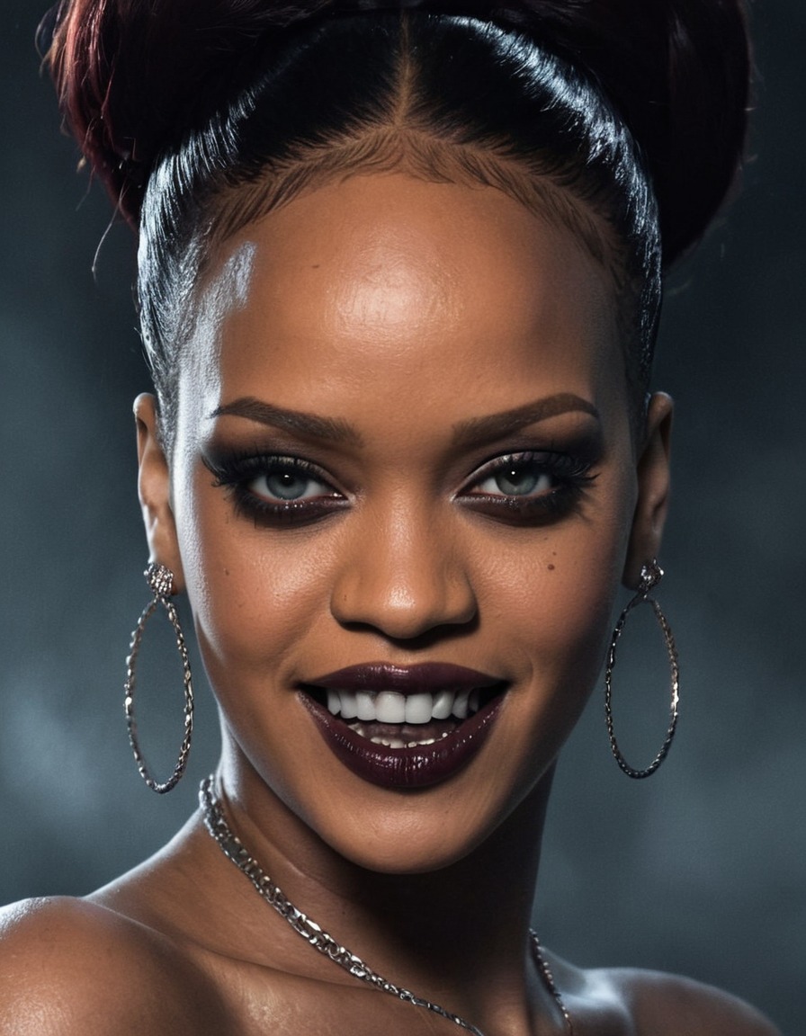 rihanna, singer, dark, menacing, sinister, eyes, grin