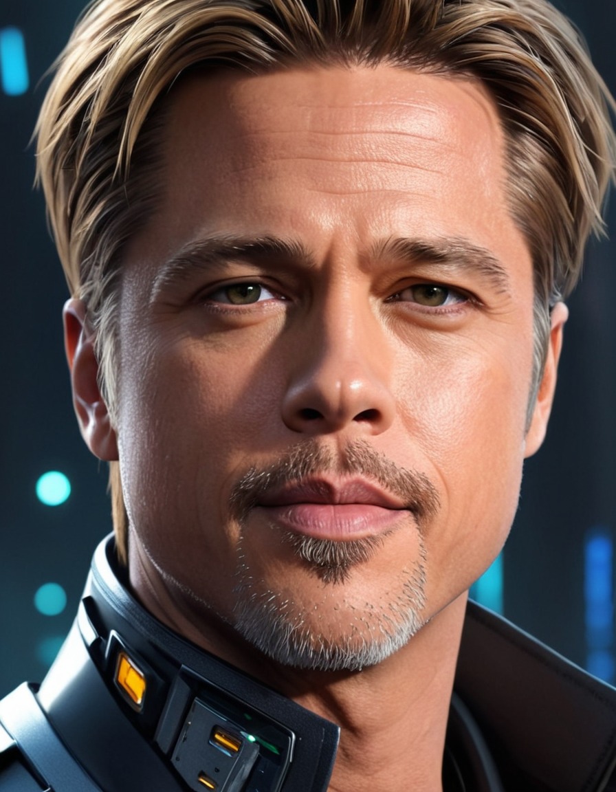 brad pitt, anime, cybernetic enhancements, futuristic