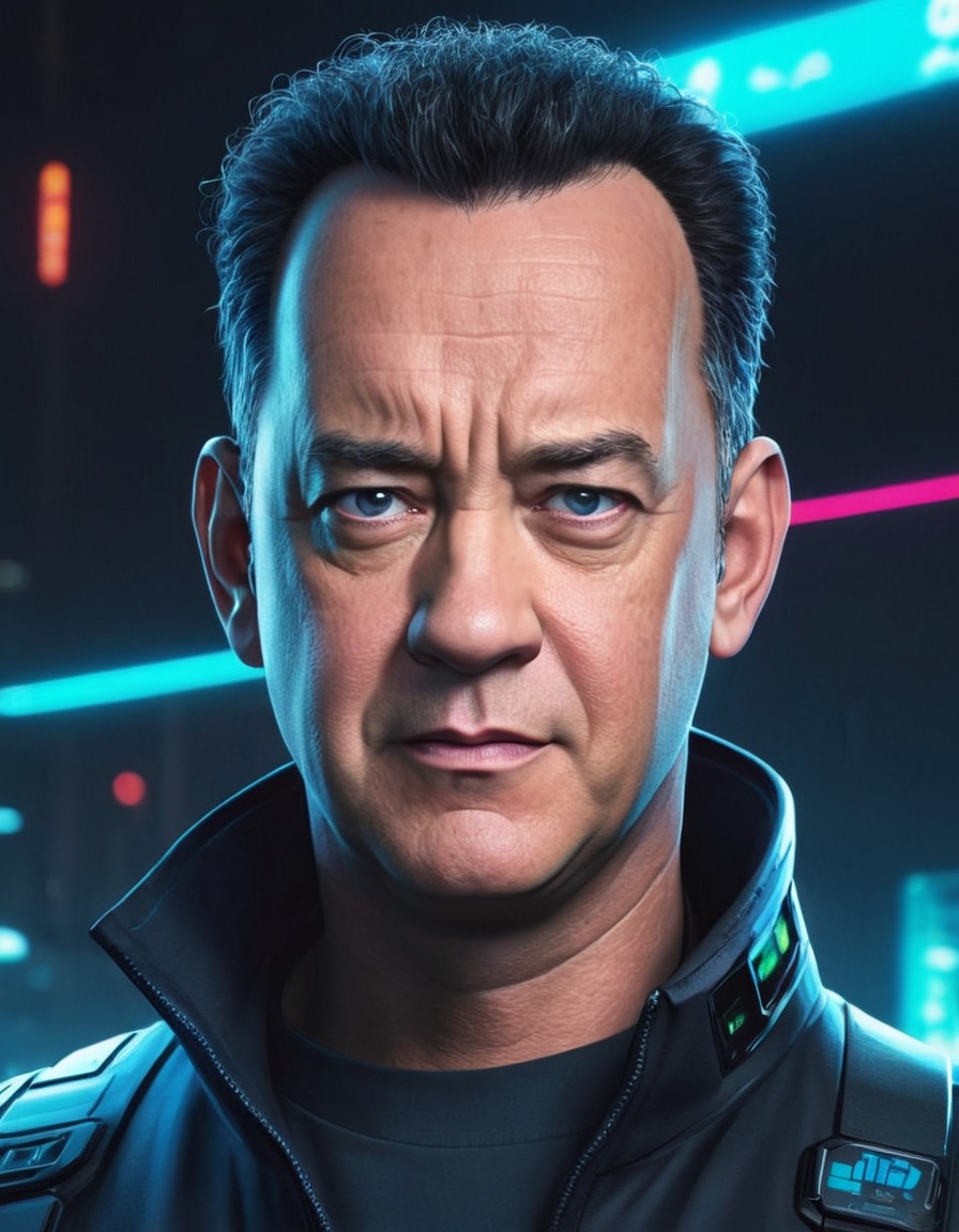 tom hanks, futuristic, cyberpunk, anime