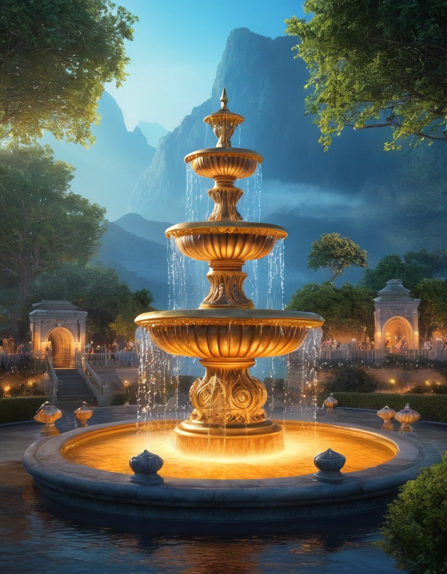 magical fountain, wishing well, wish granting, fantasy, enchanted water, magic, folklore