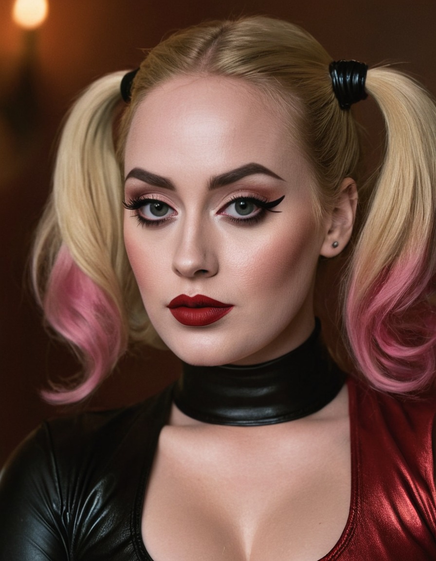 adele, harley quinn, celebrity portrayal, musician, suicide squad, gothic, transformation