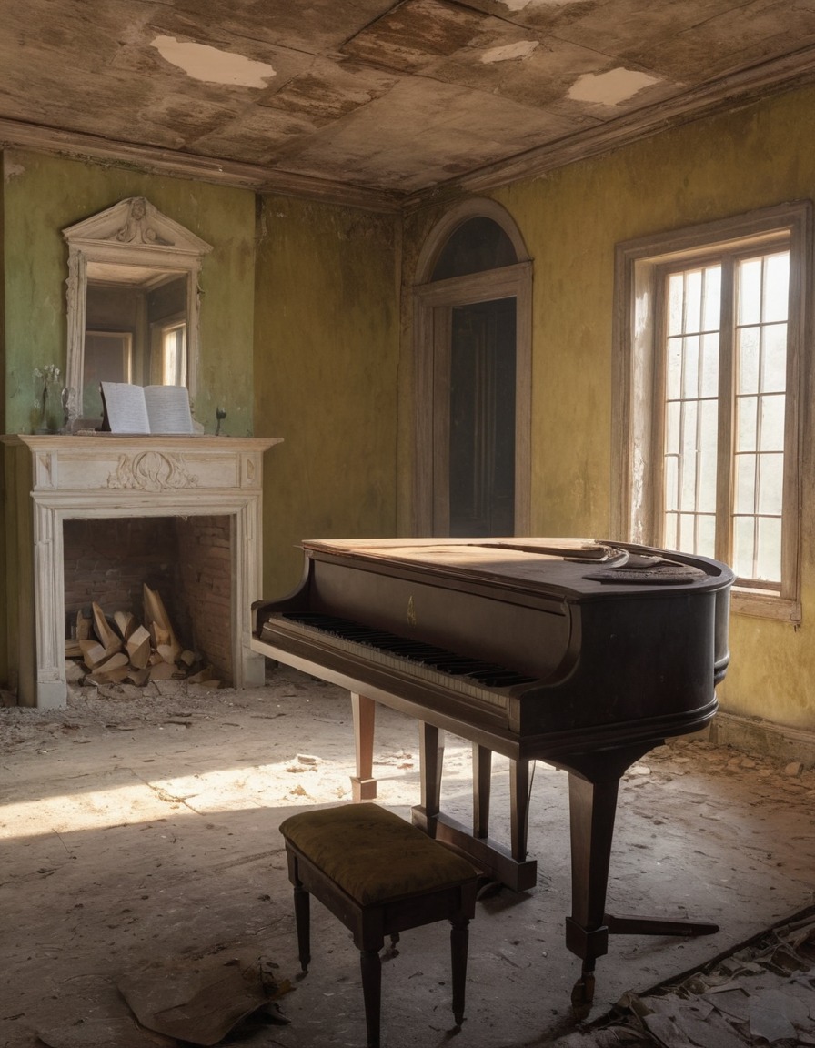 ghost, piano, abandoned house, haunted, supernatural, specter