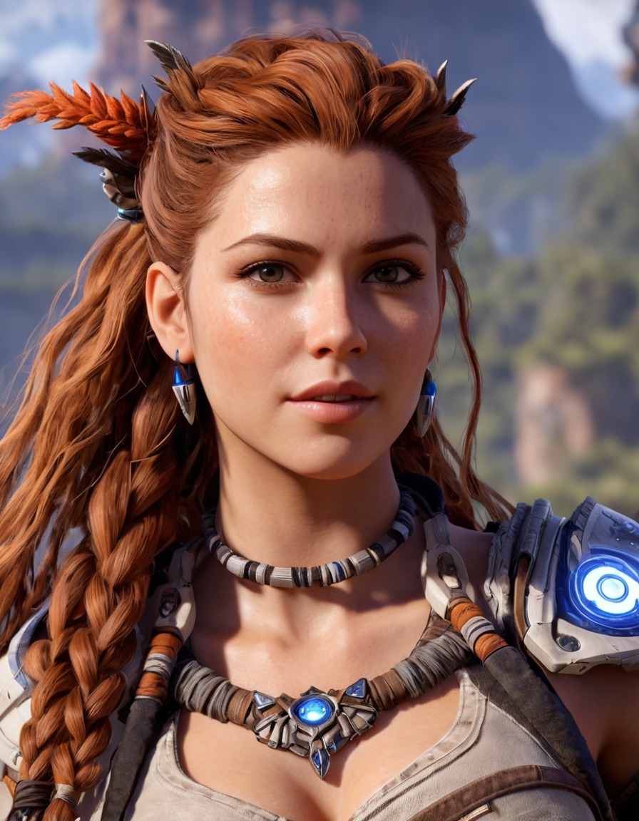 aloy, horizon zero dawn, video games, action-adventure, female protagonist, robotic dinosaurs, post-apocalyptic world