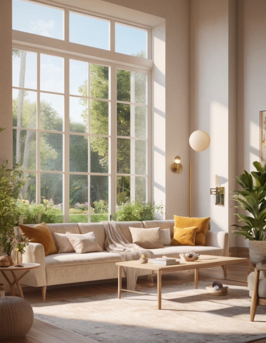 living room, sunlit window, garden view, peaceful, home, interior design, interior