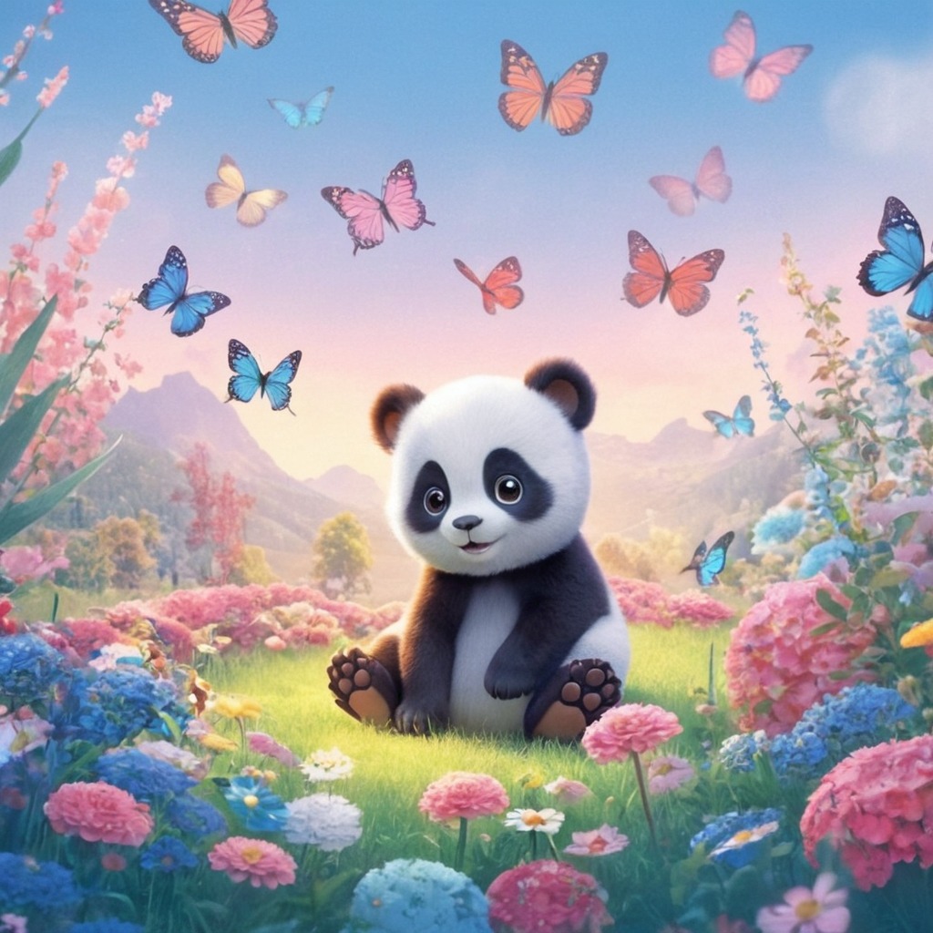 animal, panda, meadow, spring, sweet