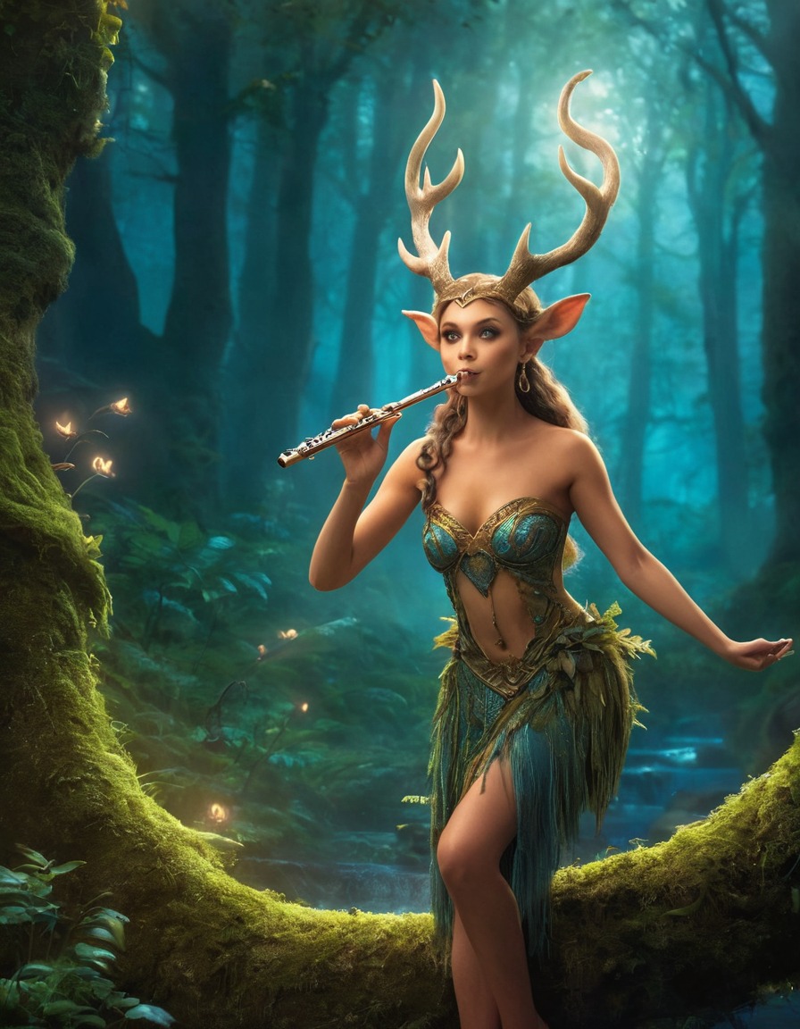 fantasy, faun, flute, mystical, magical forest