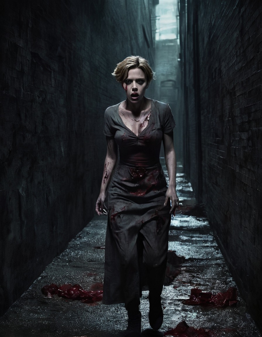 scarlett johansson, zombie, horror, alleyway, transformation, celebrities