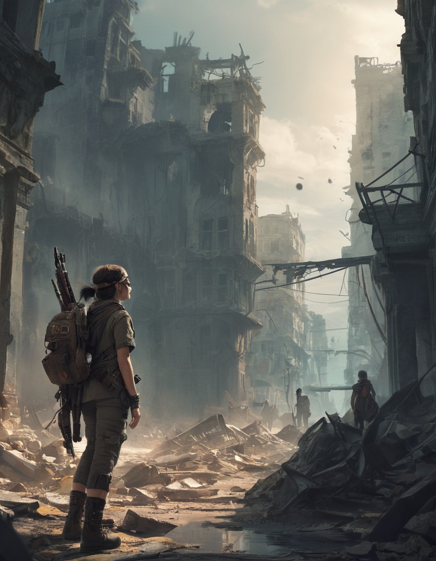 post-apocalyptic, city ruins, survivor, reflection, solitude, fallout, games, tv shows