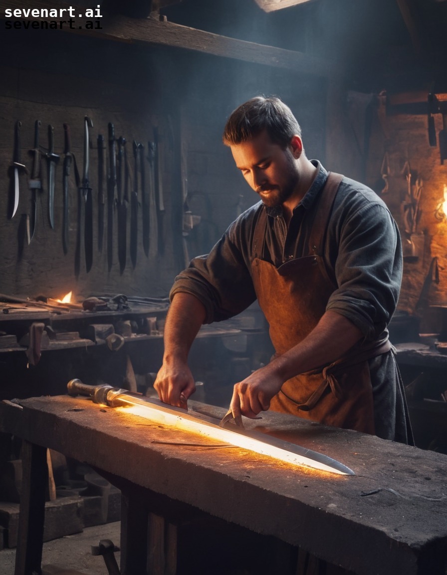 blacksmith, sword, workshop, craftsmanship, metalworking, middle ages