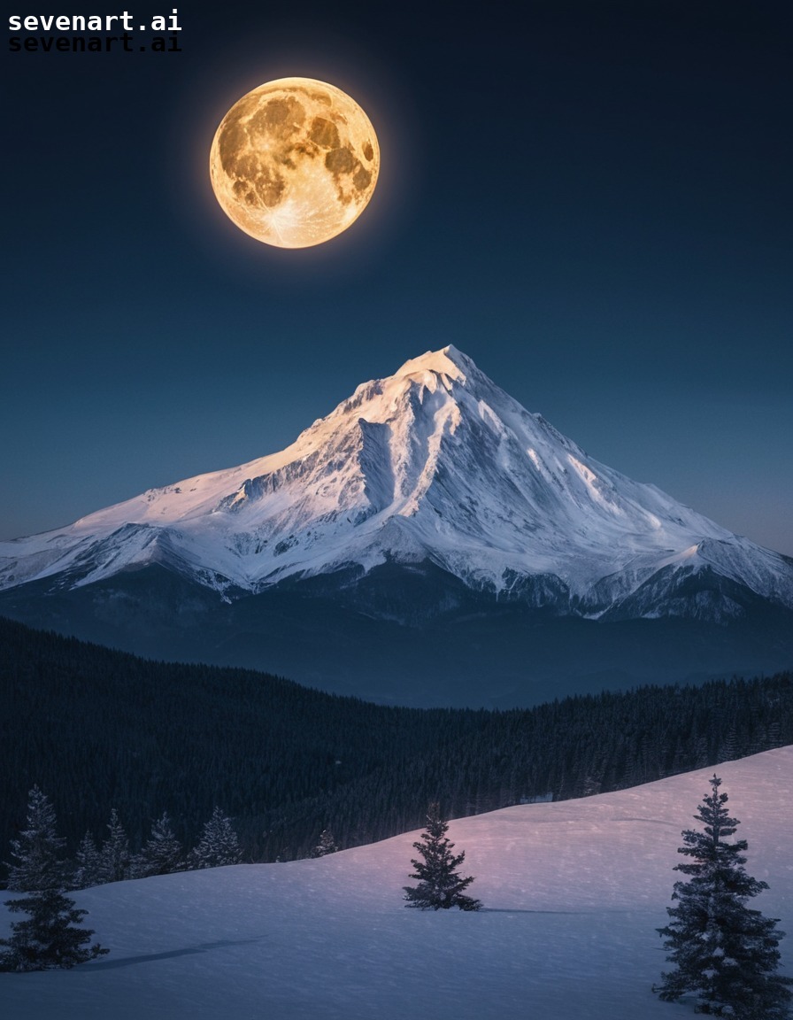 nature, winter, mountain, moonlight, serene