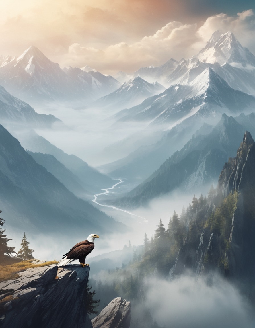 mountains, misty, landscape, majestic, eagles, john tolkien, tolkien