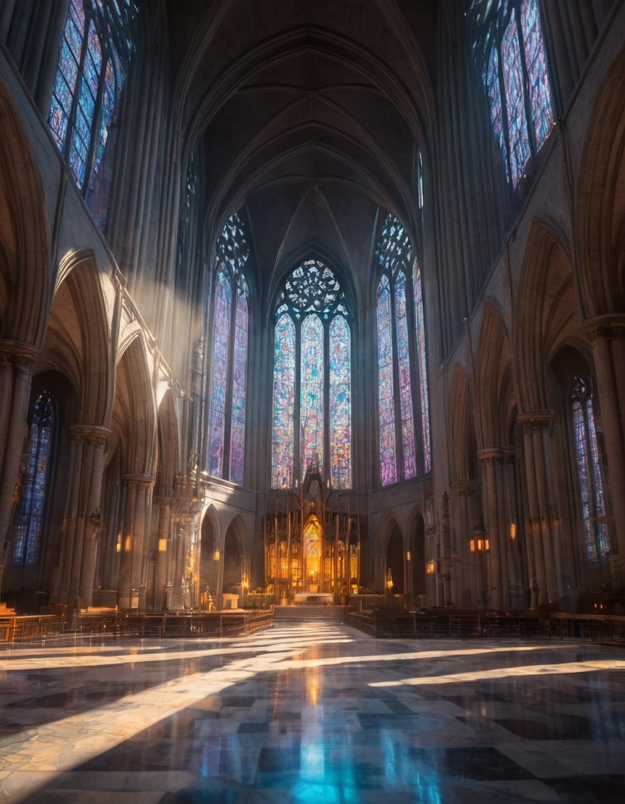 architecture, cathedral, stained glass, sunlight, religion