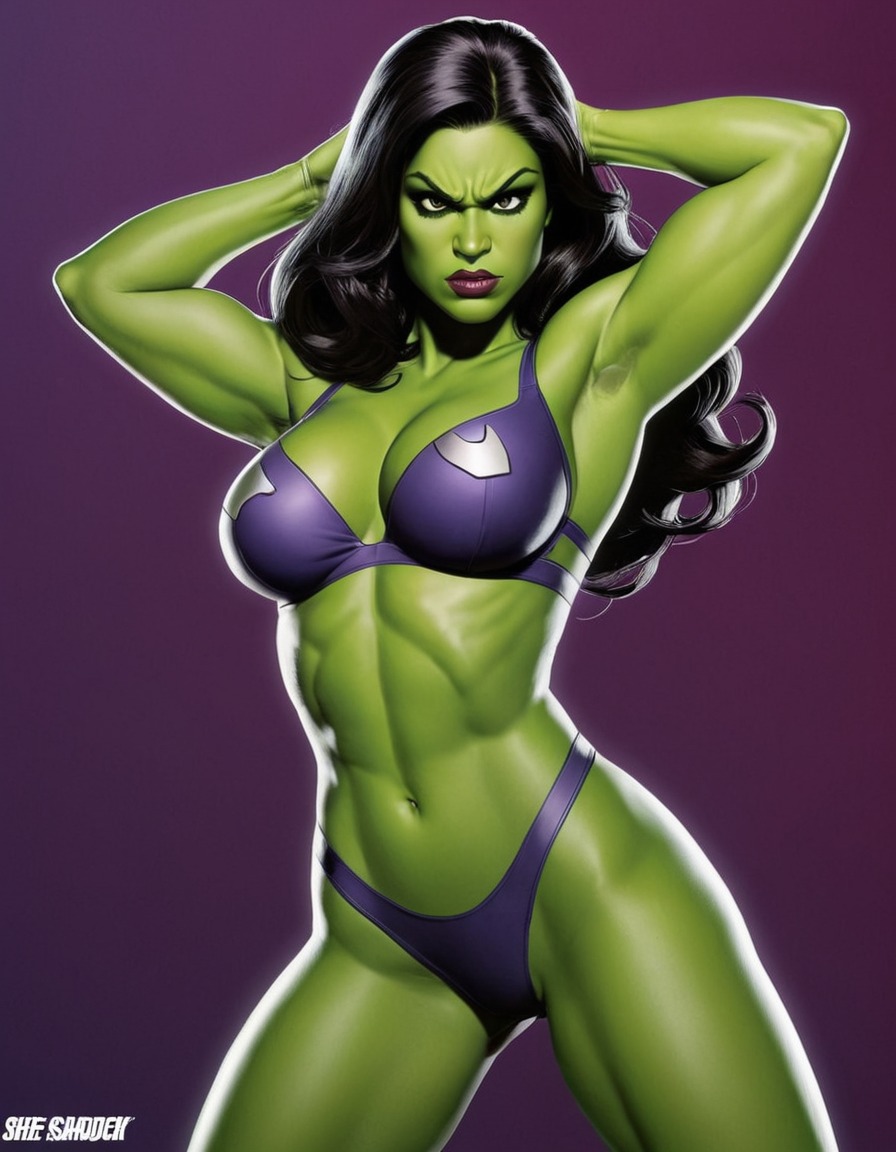 she-hulk, marvel, superhero, powerful, provocative, green, female superhero, sexy, painted