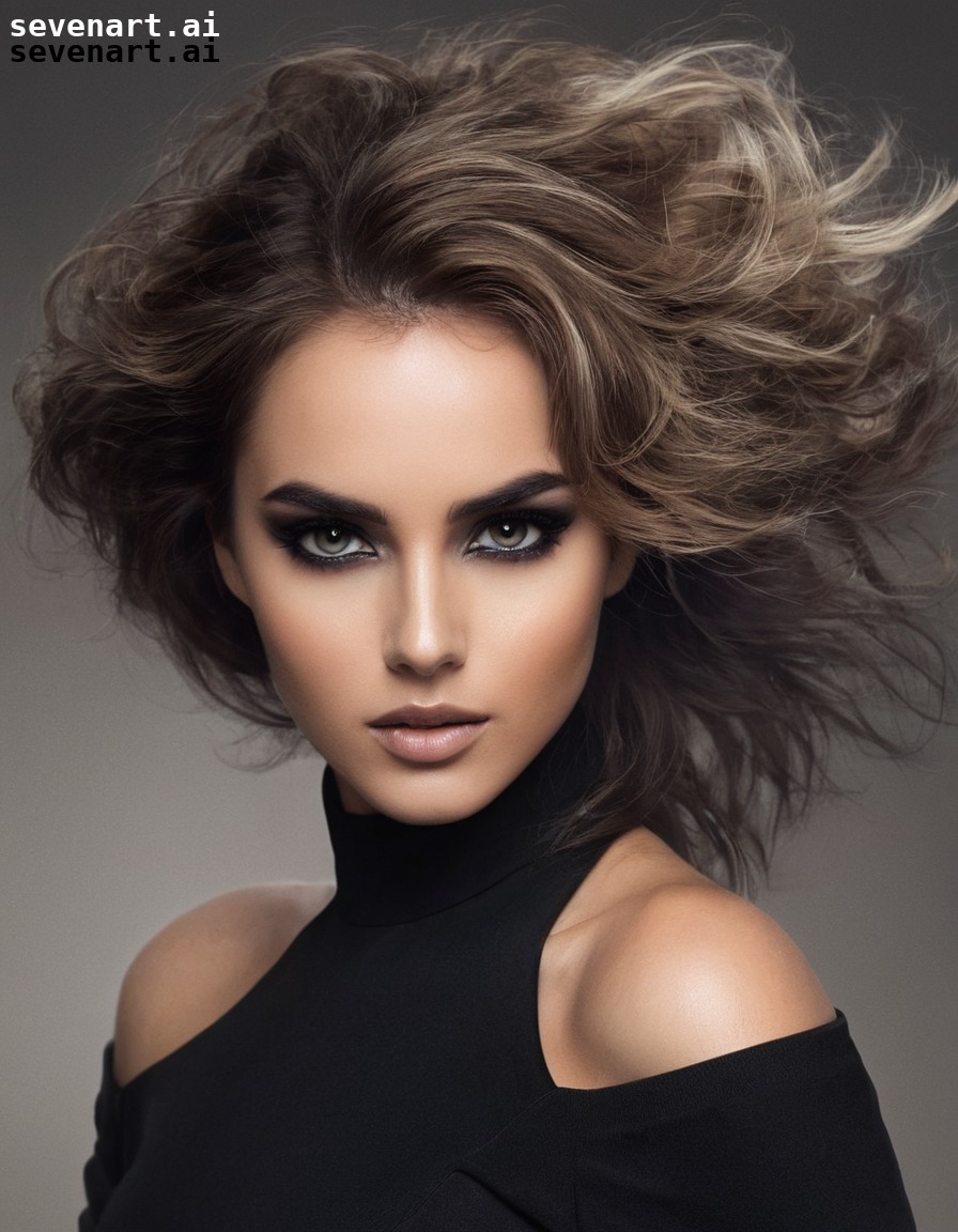 confidence, allure, smoky eyes, tousled hair, woman