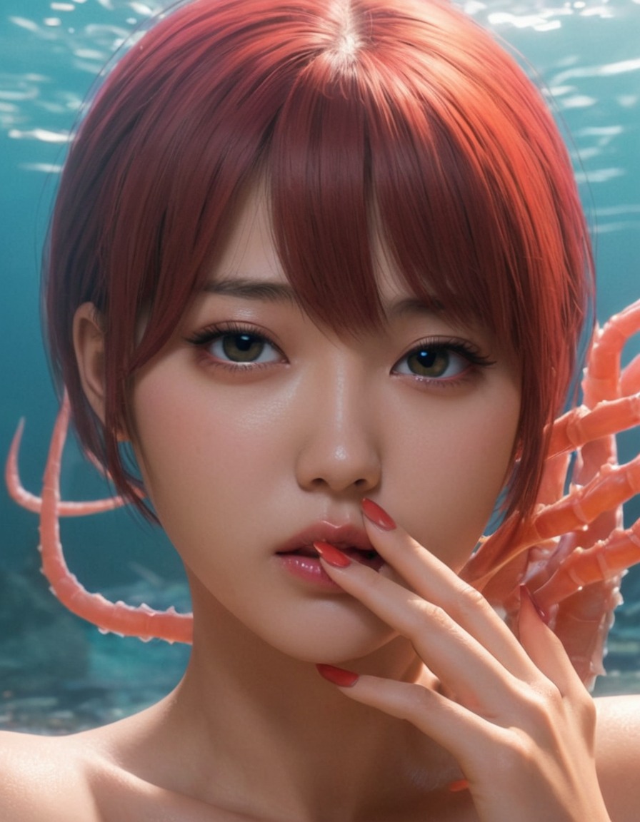 mutations, woman, female, anime, amphibious features, gills, webbed fingers