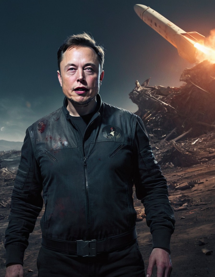 elon musk, zombie, futuristic, space launch site, science fiction, celebrities