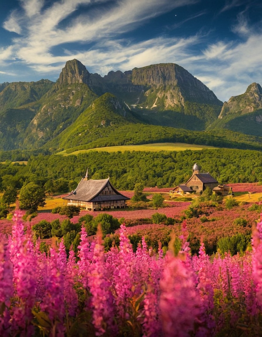 poland, landscape, mountain, cottage, pink flowers, wild flowers, path, nature, flowers, beautiful, petitworld favs