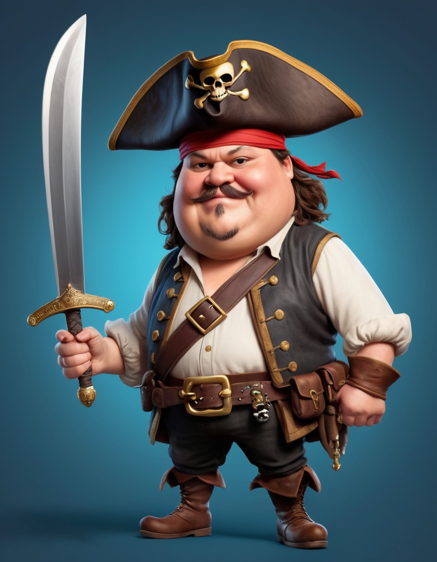 johnny depp, caricature, humor, pirate, sword, overweight, fat