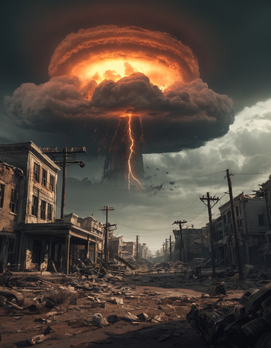 post-apocalyptic, radioactive, ruined cityscape, fallout game-inspired, storm, fallout, games, tv shows, amazon prime