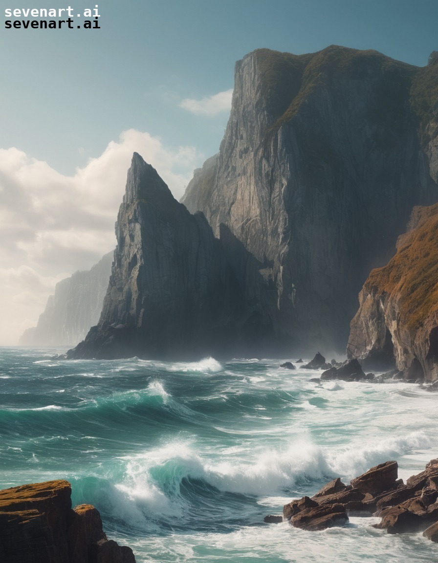 coastal, cliff, waves, ocean, serene, nature