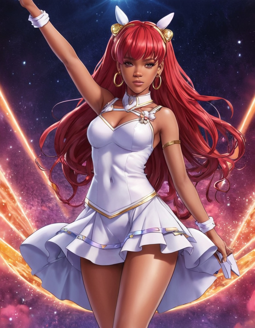 rihanna, magical girl, anime-inspired, powerful, music icon, anime