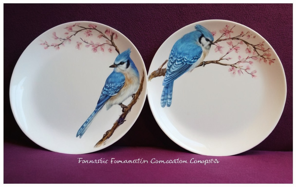 birds, bluejay, handpainted, plates, xantosia