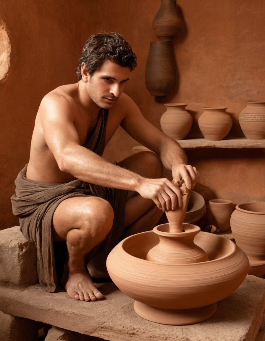 pottery making, potter's wheel, ancient greece, 600 bc, craftsmanship, historical fashion, ancient technology