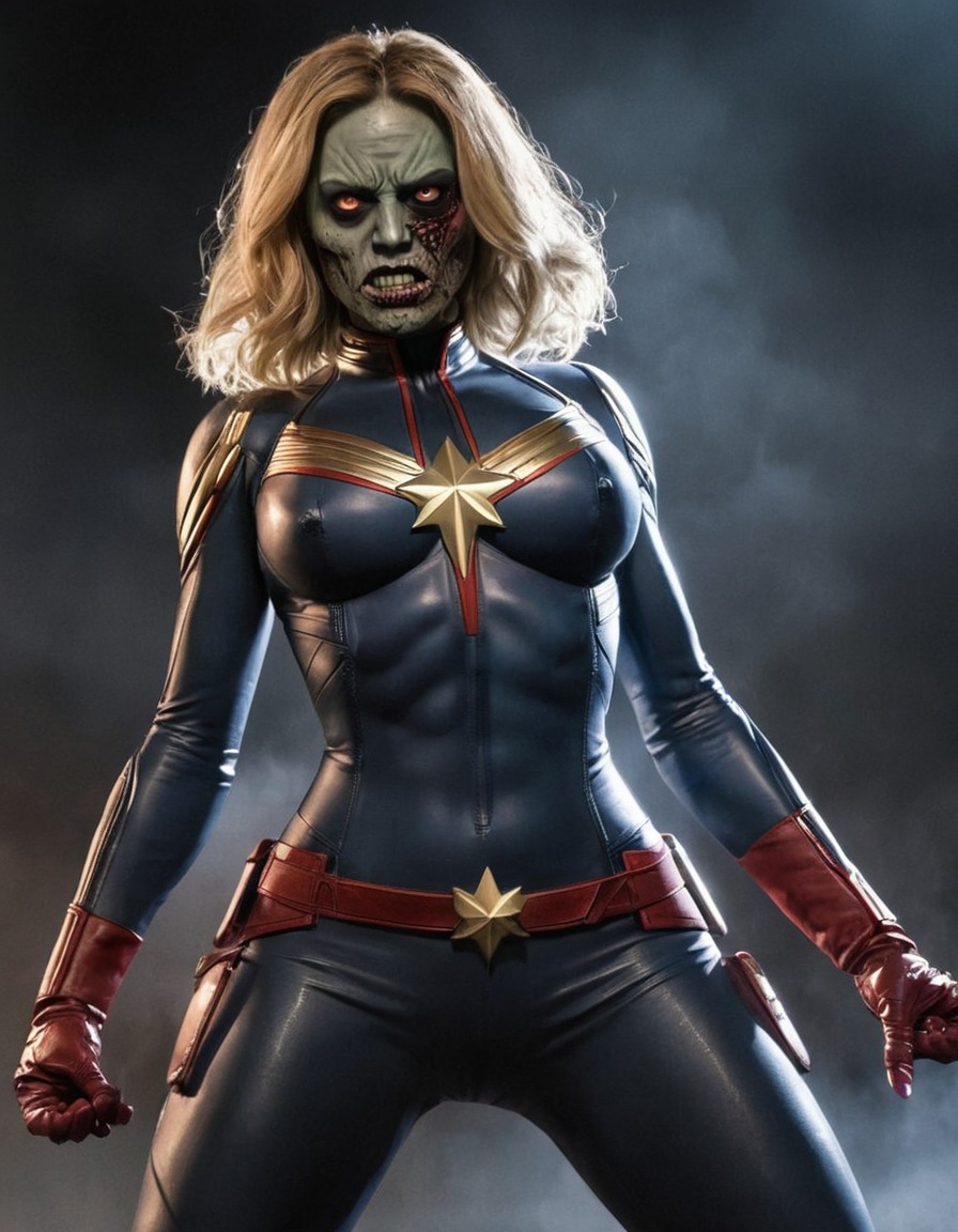 zombie, captain marvel, marvel comics, undead, superhero, horror, character mashup