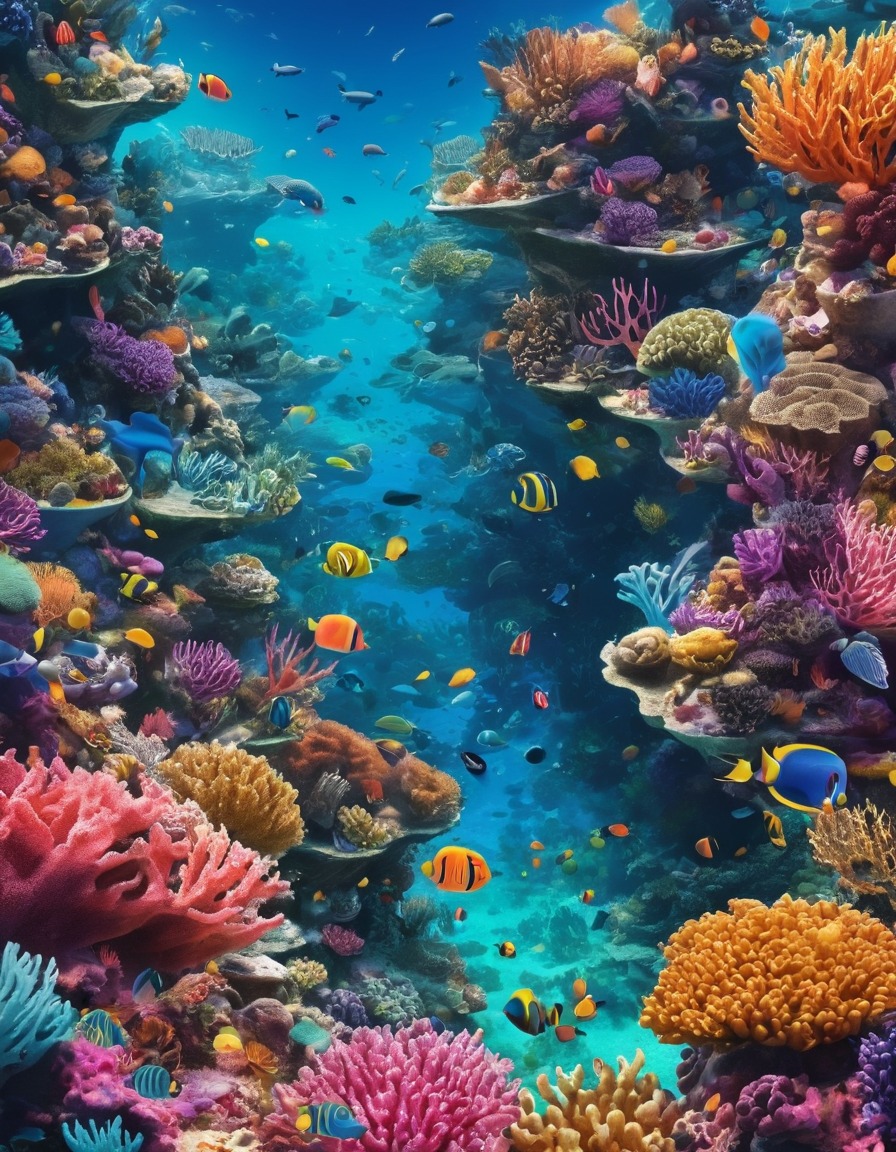 underwater, marine life, coral reef, biodiversity, aerial view