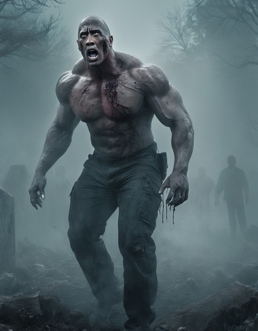 dwayne johnson, zombie, graveyard, horror, fog, actor, celebrities