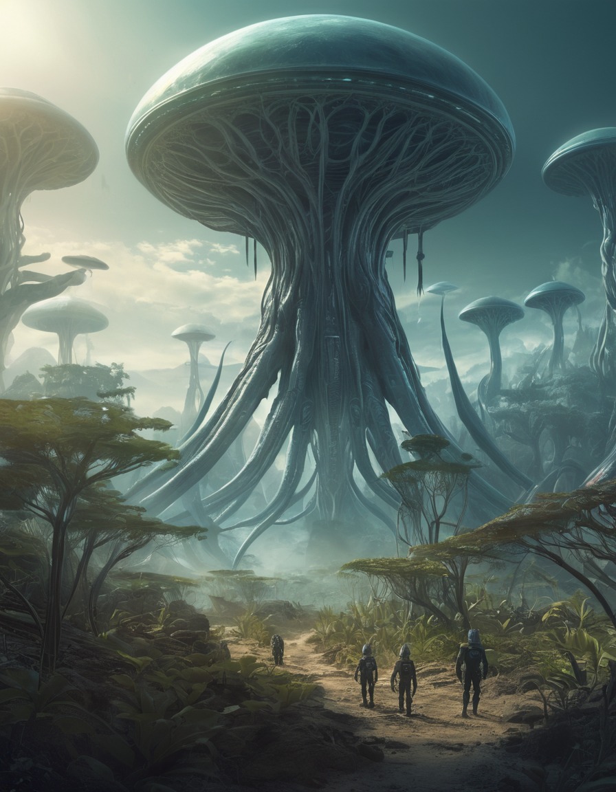 otherworldly, alien, landscape, plants, creatures