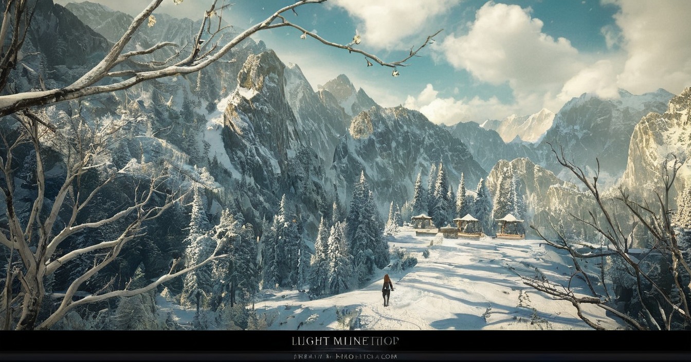 environment, forest, landscape, mattepainting, mixedmedia, moody, mountains, nature, photoshop, print, romantic, scenery, snow, sunny, tigaer, vue, winter